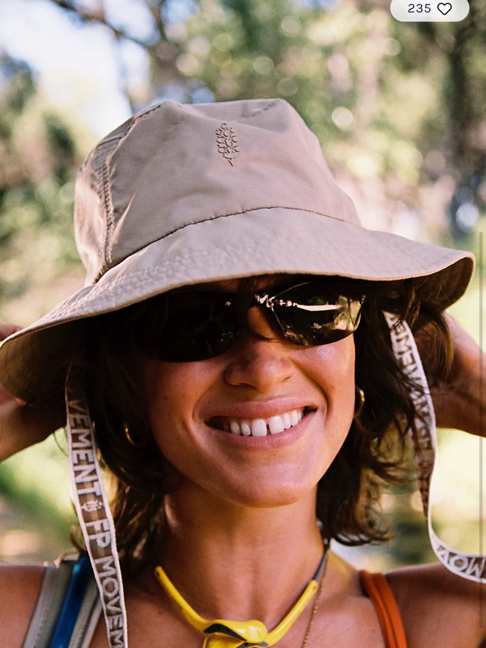 Free People Beige Bucket Hat with Chin Ties
